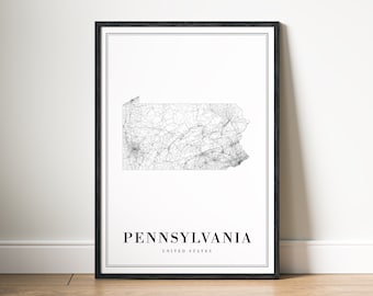 Pennsylvania State Map Print Pennsylvania Poster Download Map Pennsylvania Printable Map Digital Pennsylvania Black And White PA home print