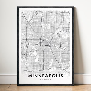 Minneapolis Map Print Minneapolis-Minnesota Poster Download Minneapolis Printable Map Digital Black And White Minneapolis Map Home Print image 1
