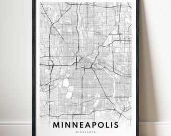 Impression de carte de Minneapolis Affiche de Minneapolis-Minnesota à télécharger Carte de Minneapolis imprimable numérique noir et blanc carte de Minneapolis impression maison