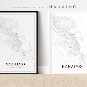Impresión del mapa de Nanaimo BC Póster del mapa de Nanaimo Columbia Británica Descarga digital Mapa imprimible de Nanaimo Arte de pared del mapa en blanco y negro de Nanaimo
