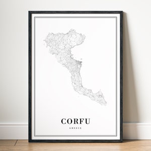 Corfu-Greece Map Print Corfu Map Poster Download Corfu Printable Map Corfu Digital Black And White Map Corfu Instant Download Kerkyra Island