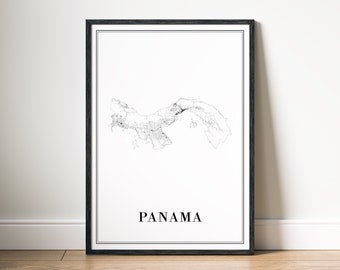 Panama Map Print, Minimalist Black and White Wall Art (Digital Download)
