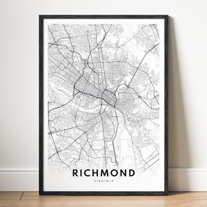 Richmond Map Print Richmond Virginia Karte Poster Download Richmond druckbare Karte Digitale Landkarte Schwarzweiss-Wand-Kunstdruck Richmond