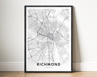 Richmond Map Print Richmond Virginia Map Poster Download Richmond Printable Map Digital Richmond Black And White Map Wall Art Print Richmond