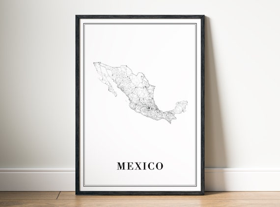 Instant Download Mexico Map Print Mexico Map Poster Mexico Printable Map Digital Mexico Black And White Poster Mexico Map Home Print