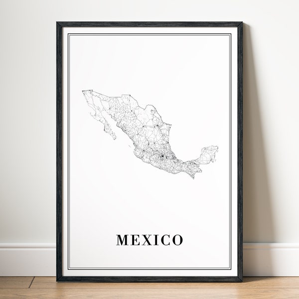 Instant Download Mexico Map Print Mexico Map Poster Mexico Printable Map Digital Mexico Black And White Poster Mexico Map Home Print