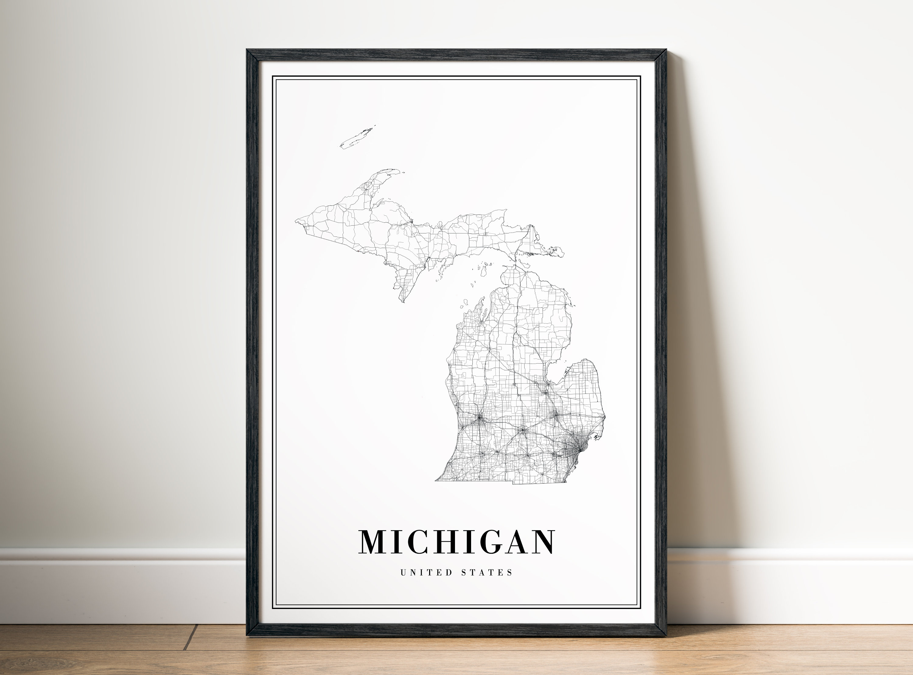 Impression d'art du Michigan encadrée, art de la carte du Michigan, disponible en plusieurs couleurs et tailles, décoration du Michigan, art mural du Michigan - France