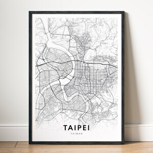 Taipei Taiwan Map Print Digital Download, Black and White Printable Poster, Minimalist City Map Wall Art