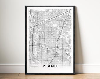 Plano TX Map Map Print, Minimalist Black and White Wall Art (Digital Download)