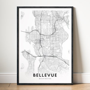 Bellevue kaart afdrukken Bellevue Washington kaart poster downloaden Bellevue afdrukbare kaart digitale Bellevue zwart-wit afdrukken Bellevue kaartschets afdrukken
