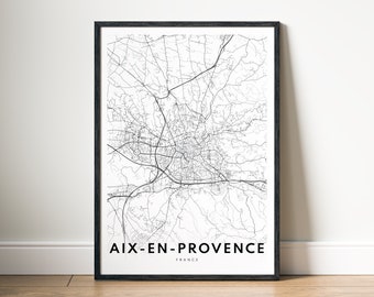 Aix-en-Provence France Map Print Digital Download, Black and White Printable Poster, Minimalist City Map Wall Art