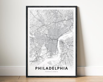 Philadelphia City Map Print Digital Download, Black and White Printable Wall Art, Philadelphia Minimalist Poster