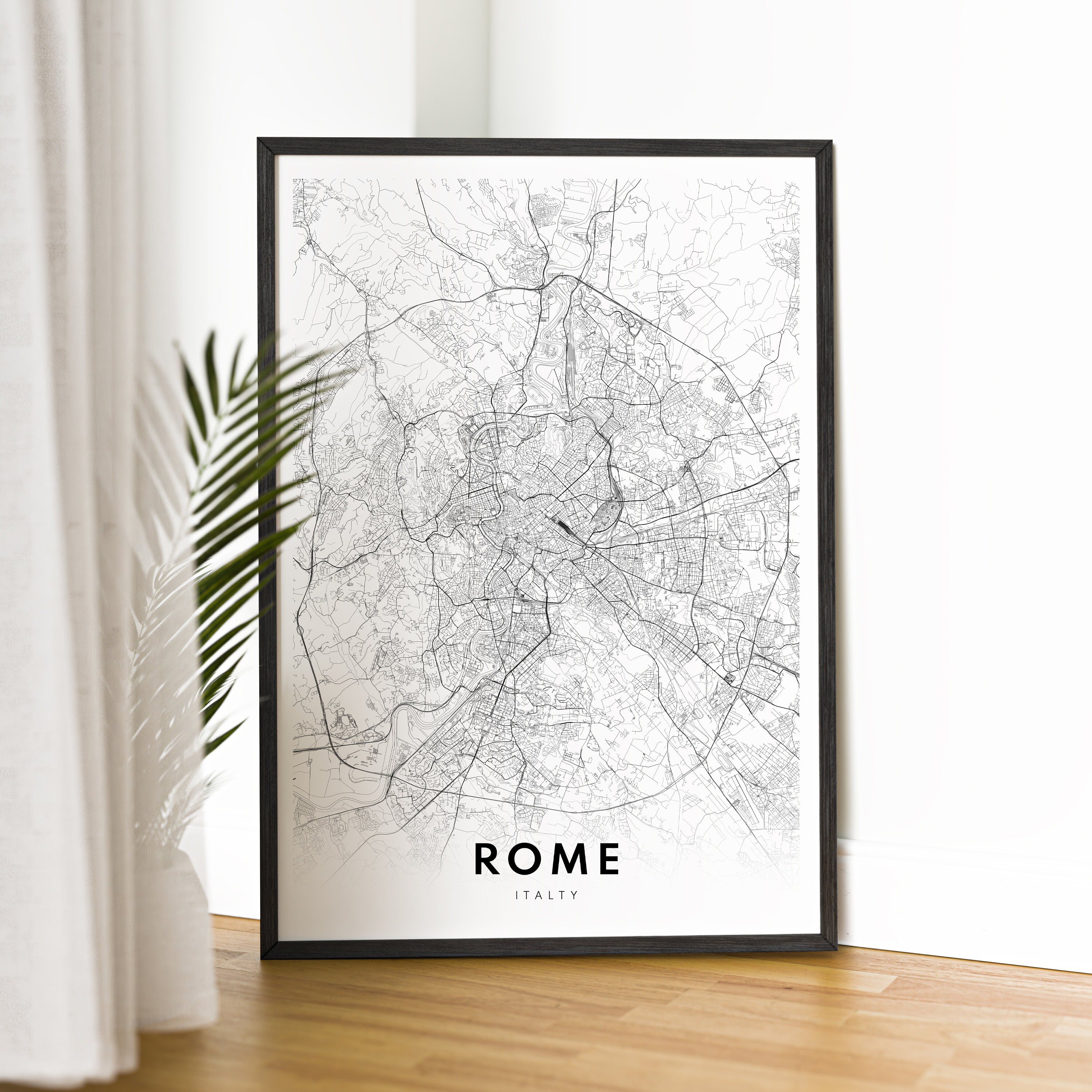 Rome Italy Map Print Digital Download, Black and White Map Poster ...