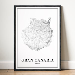 Gran Kanaria Spanien Karte Druck Gran Kanaria Poster Download Karte Gran Kanaria Druckbare Karte Digital Gran Kanaria schwarz weiß Hausdruck