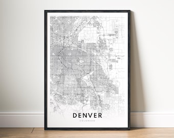 Denver Colorado Map Print Digital Download, Black and White City Map Poster, Printable City Map Wall Art