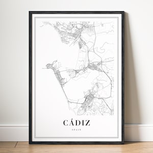 Cadiz Spanien Karte Poster Download Cadiz Druckbare Karte Digitale Cadiz Schwarzweiß-Karte Wandkunst Cadiz Landkarte Landkarte