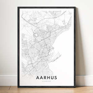 Sofortiger Download Aarhus Dänemark Karte Drucken Aarhus Karte Poster Digitaler Download Aarhus druckbare Karte schwarz und weiß Aarhus Karte Kunst Poster