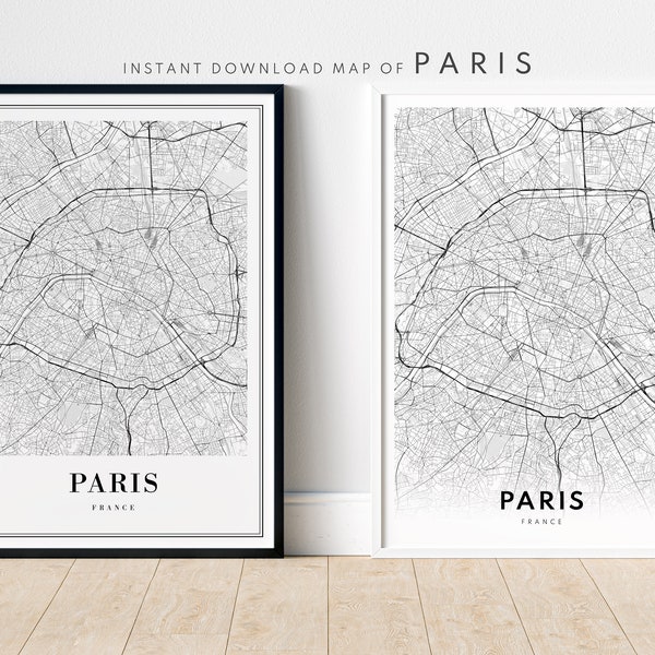 Paris Map Print, Paris Map Poster, Download Printable Paris Map, Minimal Map Paris, Black And White Map Print, Instant Download Paris France