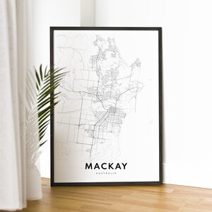 Druckbare Karte Mackay Australien, Mackay Karte Poster, digitaler Download Mackay Schwarz Weiß Karte, Mackay Skizze, Straßenkarte Mackay Queensland