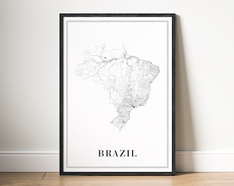 Brazil Map Print Download Brazil Map Poster Printable Brazil Map Digital Black And White Map Art Brazil Sketch Map Print Homeposter Brazil