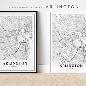 Arlington City Map Print Digital Download Arlington Virginia Map Poster Arlington Printable Map Arlington Black And White Arlington Sketch