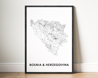 Bosnia and Herzegovina Map Print Bosnia and Herzegovina Map Poster Download Printable Bosnia and Herzegovina Digital Map Black And White