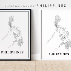 Impression de la carte des Philippines à télécharger Affiche de la carte des Philippines Philippines imprimable numérique Philippines noir et blanc Philippines téléchargement impression impression