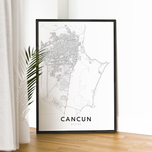Instant Download Cancun kaart afdrukken Cancun Mexico poster digitale kaart Cancun afdrukbare zwart-wit kaart kunst aan de muur Cancun schets poster kaart