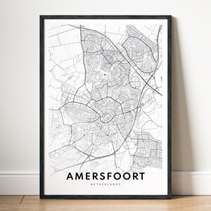 Amersfoort kaart afdrukken Amersfoort Nederland kaart poster digitale download Amersfoort afdrukbare zwart-wit kaart kunst aan de muur schets Amersfoort