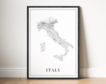 Italy Map Print Italy Map Poster Download Printable Italy Map Minimal Map Italy Black And White Map Print Italy Instant Download Italy Map
