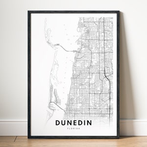 Dunedin Florida kartatryck, svartvit stadskartaposter (digital nedladdning)