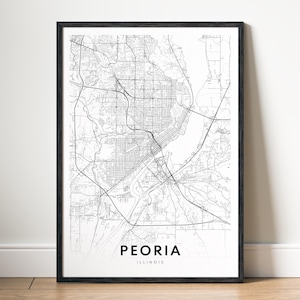 Stampa della mappa di Peoria ILL, poster della mappa di Peoria Illinois, mappa stampabile di Peoria, download digitale della mappa in bianco e nero di Peoria, schizzo della mappa artistica di Peoria