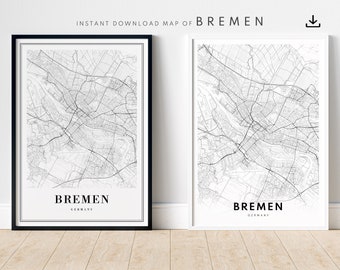 Bremen Mapa Imprimir Bremen Alemania Mapa Cartel Descargar Bremen Imprimible Bremen Mapa Digital Blanco y Negro Bremen Descarga Instantánea Bremen Karte