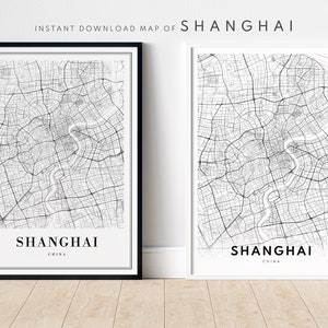 Sofortiger Download Shanghai Karte Druck Shanghai China Poster Digitale Karte Shanghai Druckbare schwarz und weiß Karte Wandkunst Shanghai Landkarte