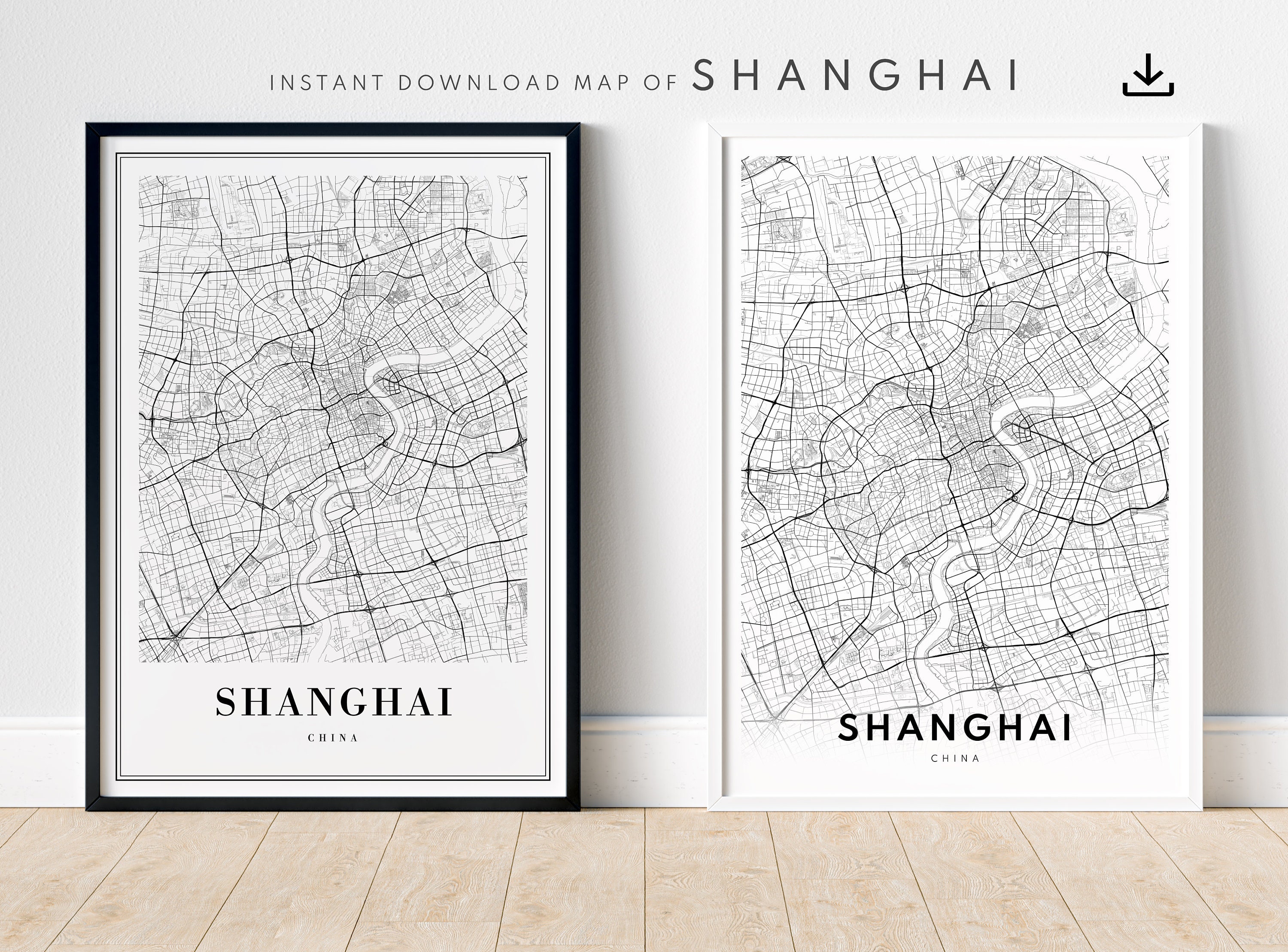 Instant Download Shanghai Map Print Shanghai China Poster Digital Map Shanghai Printable Black And White Map Wall Art Shanghai Sketch Map