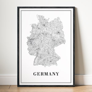 Sofortiger Download Deutschland Karte Druck Deutschland Poster Digitale Karte Deutschland Druckbare schwarz und weiß Karte Wand Kunst Skizze Deutschland Druck zu Hause
