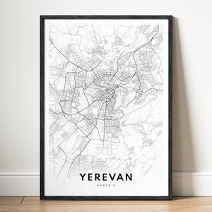 Eriwan Armenien Karte Poster Download Eriwan Druckbare Karte Digitale Eriwan Schwarzweiß-Karte Wandkunst Eriwan Skizze