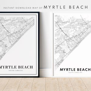 Myrtle Beach SC Karte Drucken Myrtle Beach South Carolina Karte Poster digitaler Download Myrtle Beach druckbare Karte schwarz und weiß Skizzen