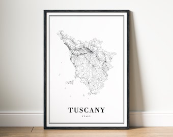 Téléchargement immédiat, impression de carte de la Toscane, impression de carte de la Toscane, affiche numérique de la carte de la Toscane, impression maison en noir et blanc, carte de la Toscane, décoration murale