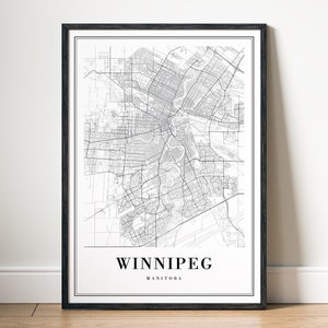 Impression de carte de Winnipeg en téléchargement numérique Winnipeg Canada Poster carte Winnipeg Manitoba carte imprimable numérique Winnipeg impression maison noir et blanc