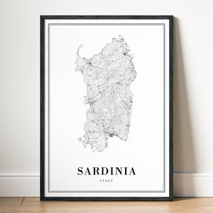Sardinië Italië print Sardinië kaart poster Sardinië download afdrukbare Sardinië kaart muur kunst Sardinië kaart Instant Download Sardinië digitaal
