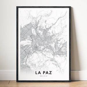 La Paz Karte La Paz Bolivien Karte Poster Download La Paz Druckbare Karte Digitale La Paz Schwarzweiß-Karte Wandkunst La Paz Kartenskizze
