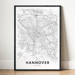 Hannover Karte Print Download Hannover Deutschland Poster Digitale Karte Hannover Druckbare Schwarzweiß-Karte Wandkunst Hannover Karte Poster Druck