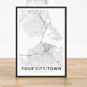 Mapa da cidade personalizado para impressão, pôster de mapa personalizado, download digital, impressão de mapa personalizado da cidade, arte de parede, mapa da cidade natal, arte de mapa da cidade personalizada