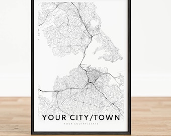 Carte de la ville personnalisée, affiche imprimable en téléchargement numérique, impression de carte, carte de la ville personnalisée, art mural, carte de la ville natale, carte de la ville personnalisée