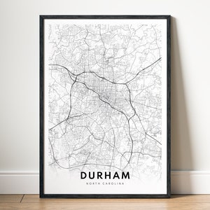 Durham North Carolina Map Print Durham Map Poster Digital Download Durham Printable Map Durham Black And White Map Wall Art Durham Sketches