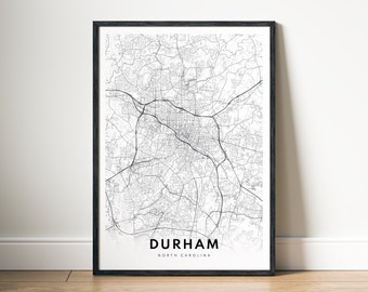 Durham North Carolina Map Print Durham Map Poster Digital Download Durham Printable Map Durham Black And White Map Wall Art Durham Sketches