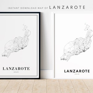 Descarga instantánea Lanzarote Mapa Imprimir Lanzarote España Mapa Cartel Mapa Digital Lanzarote Imprimible Mapa Blanco y Negro Lanzarote Islas Canarias imagen 3