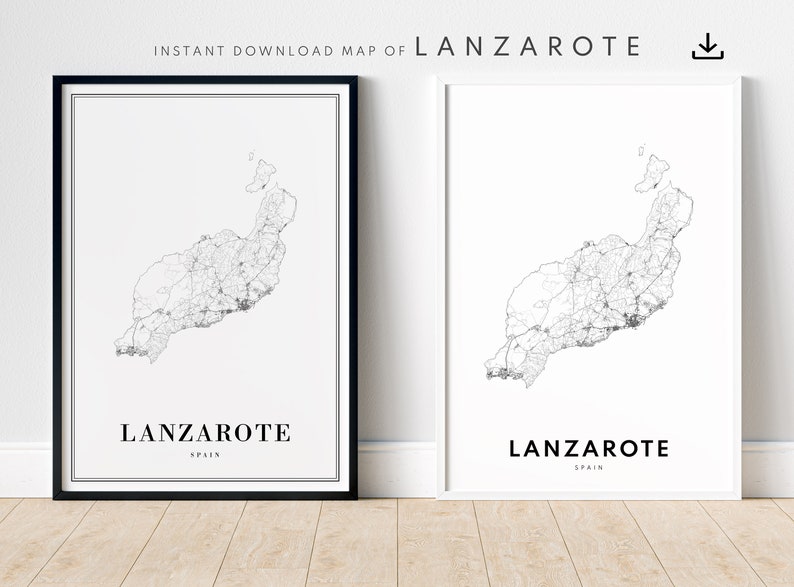 Descarga instantánea Lanzarote Mapa Imprimir Lanzarote España Mapa Cartel Mapa Digital Lanzarote Imprimible Mapa Blanco y Negro Lanzarote Islas Canarias imagen 3