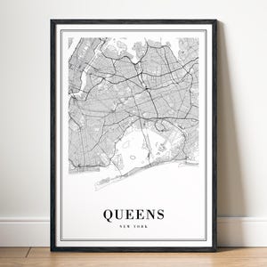Queens NY City Map Poster Digital Download Queens New York map Printable Queens Aesthetic Map Black And White Queens Minimalistic Map Print
